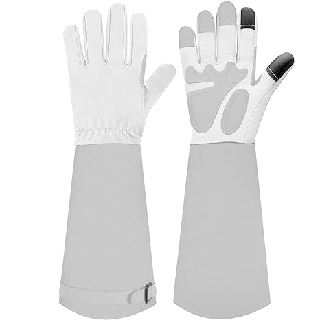Touchscreen Leather Gardening Gloves with Extended Forearm Protectio,