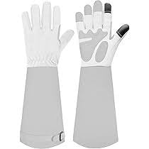 Touchscreen Leather Gardening Gloves with Extended Forearm Protectio